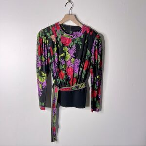 Leonard Paris black moody florals Pleated Sleeve Details Silk Wool Blend